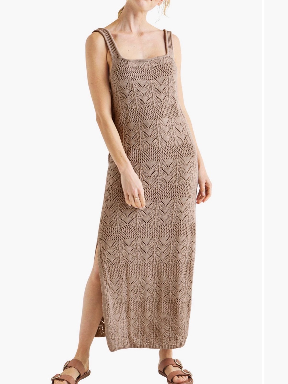 Splendid Taupe Crochet-Knit Maxi Dress